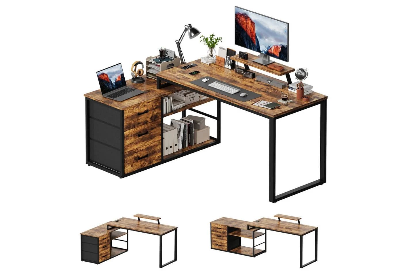 Furnicopia Eckschreibtisch 140cm mit Monitorarm, Computertisch mit drehbarer Tischplatte - Bild 2