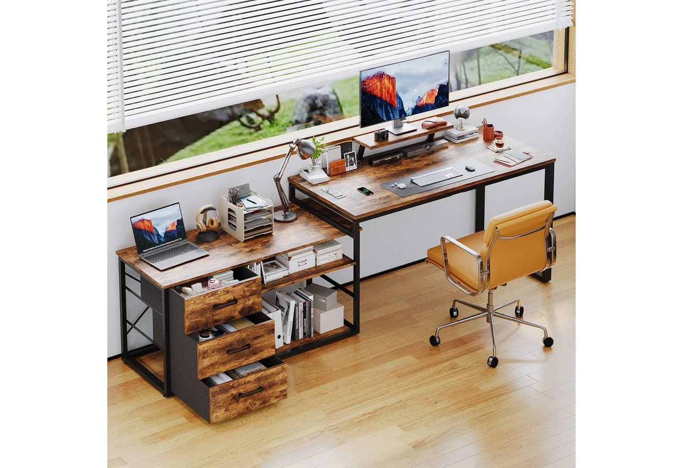 Furnicopia Eckschreibtisch 140cm mit Monitorarm, Computertisch mit drehbarer Tischplatte - Bild 3