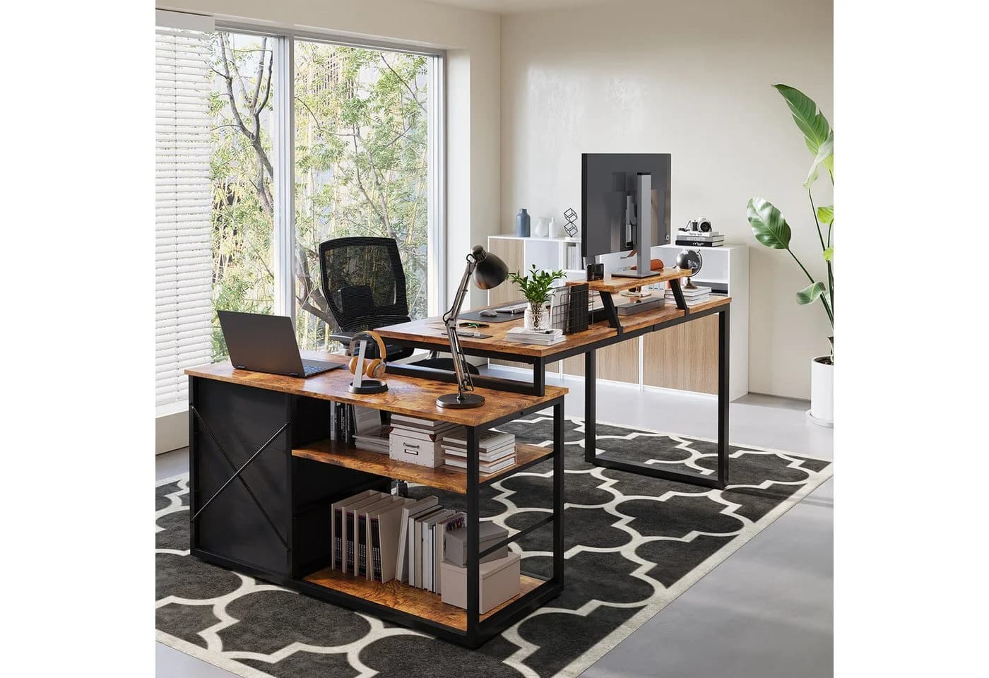Furnicopia Eckschreibtisch 140cm mit Monitorarm, Computertisch mit drehbarer Tischplatte - Bild 4