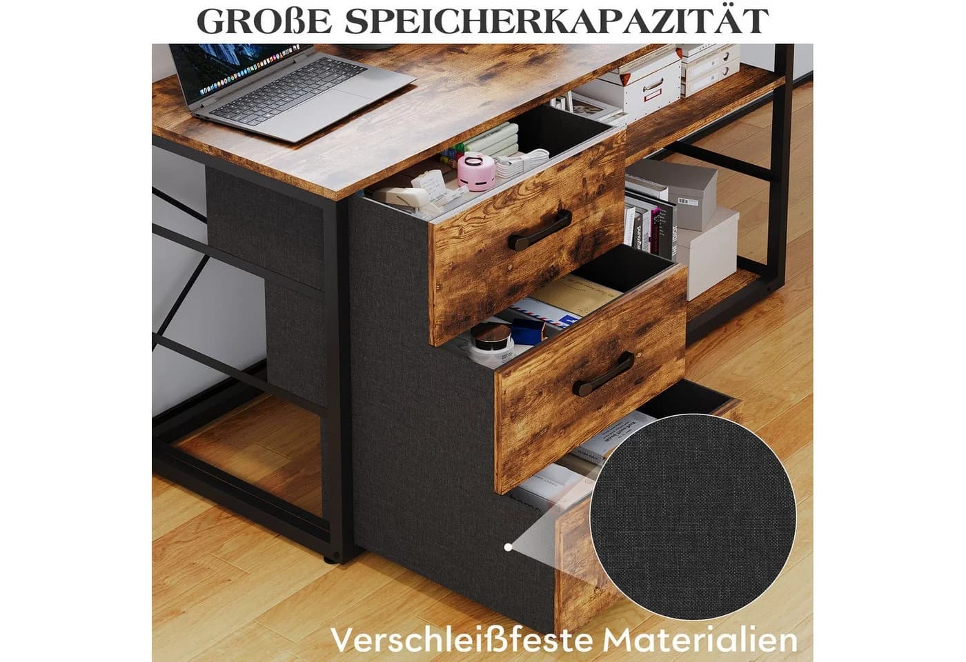 Furnicopia Eckschreibtisch 140cm mit Monitorarm, Computertisch mit drehbarer Tischplatte - Bild 5