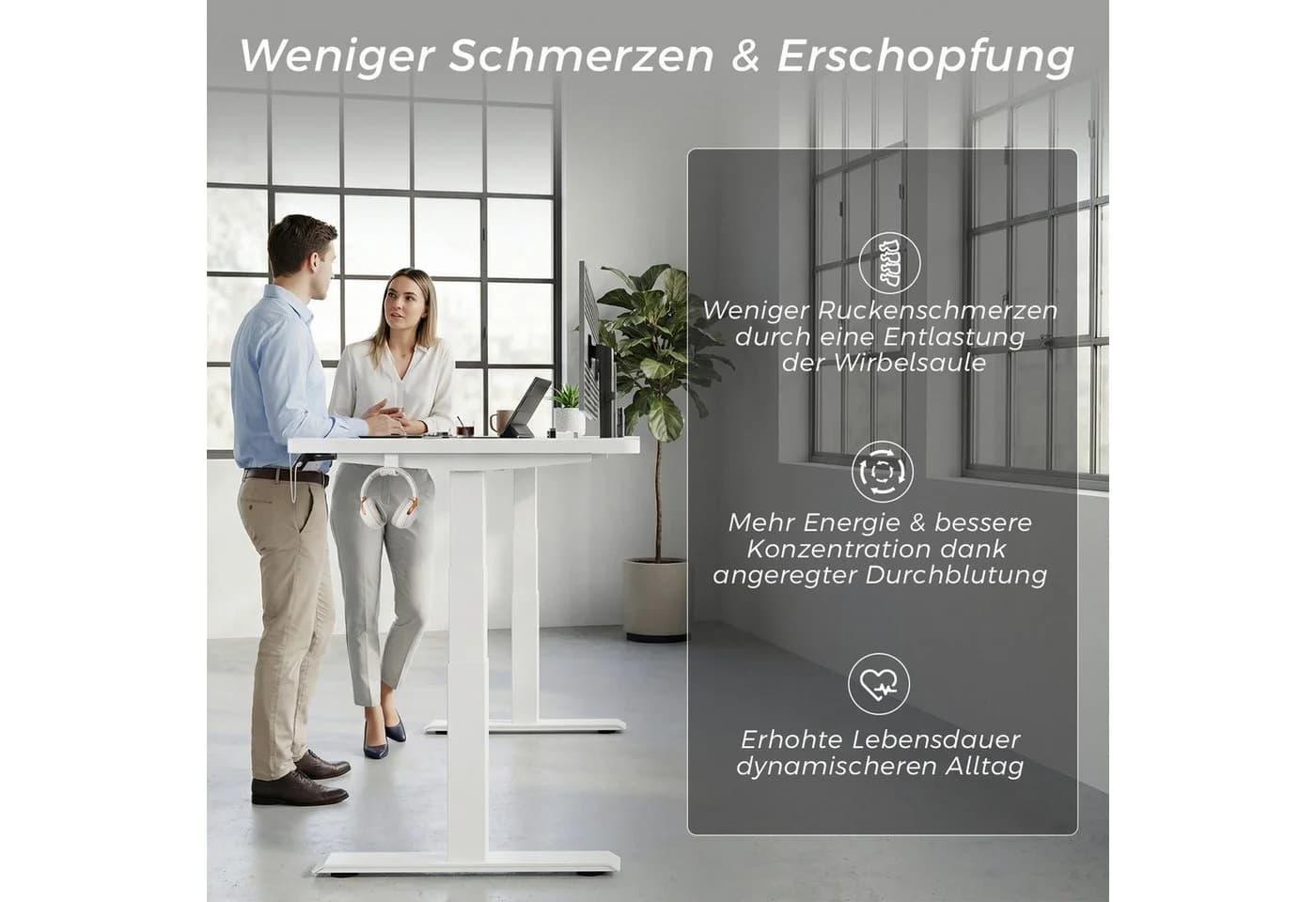 HOMALL Elektrischer Höhenverstellbarer Schreibtisch Weiß - Bild 3