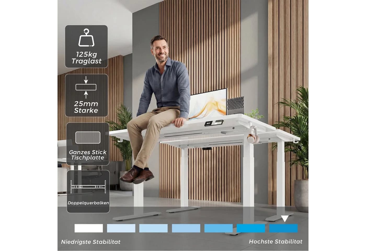 HOMALL Elektrischer Höhenverstellbarer Schreibtisch Weiß - Bild 4