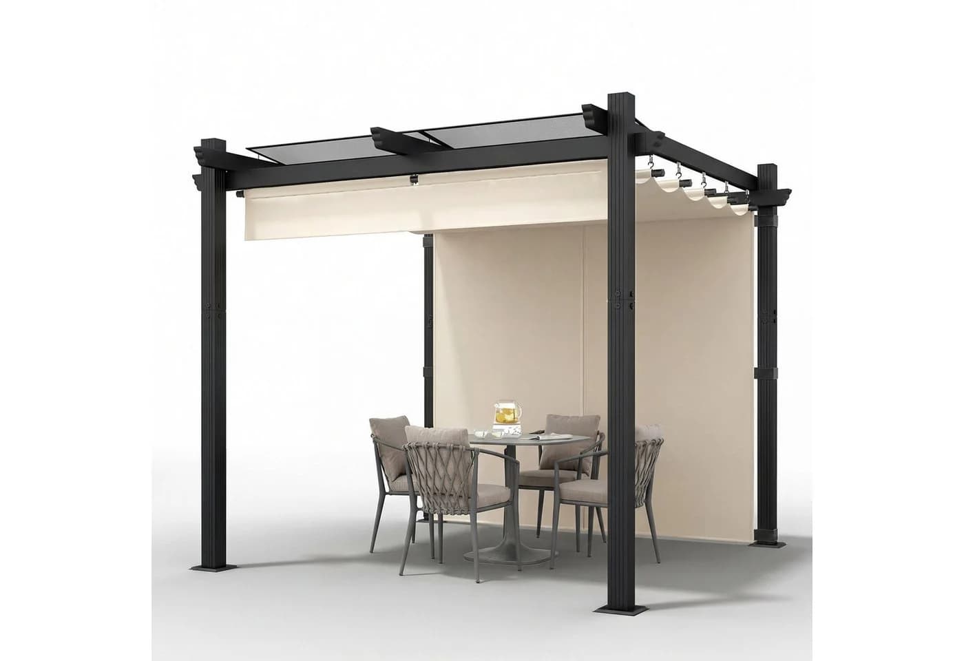 GUNJI Pergola 3x3/3x4m Winterfest mit Schiebedach
