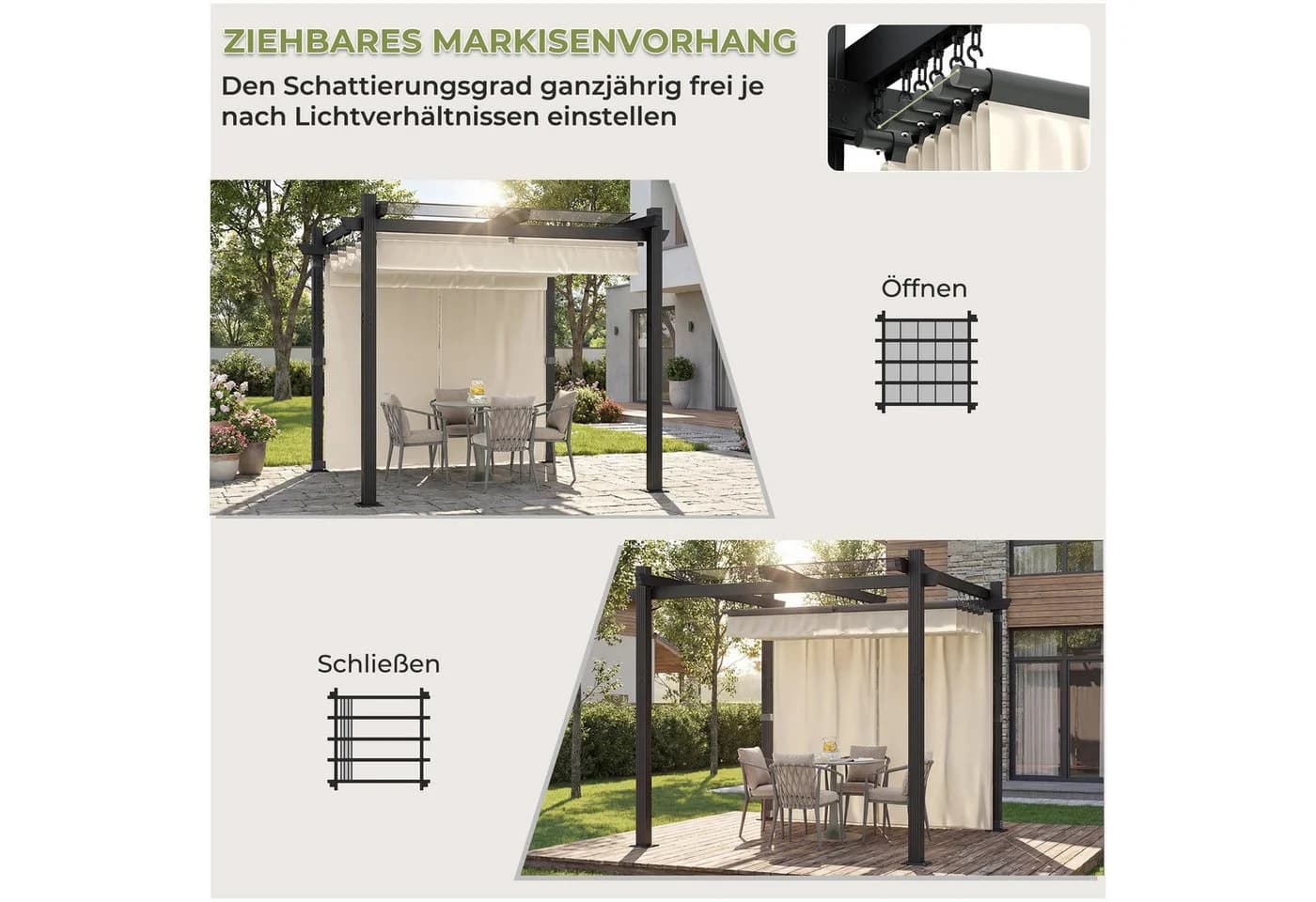 GUNJI Pergola 3x3/3x4m Winterfest mit Schiebedach - Bild 4