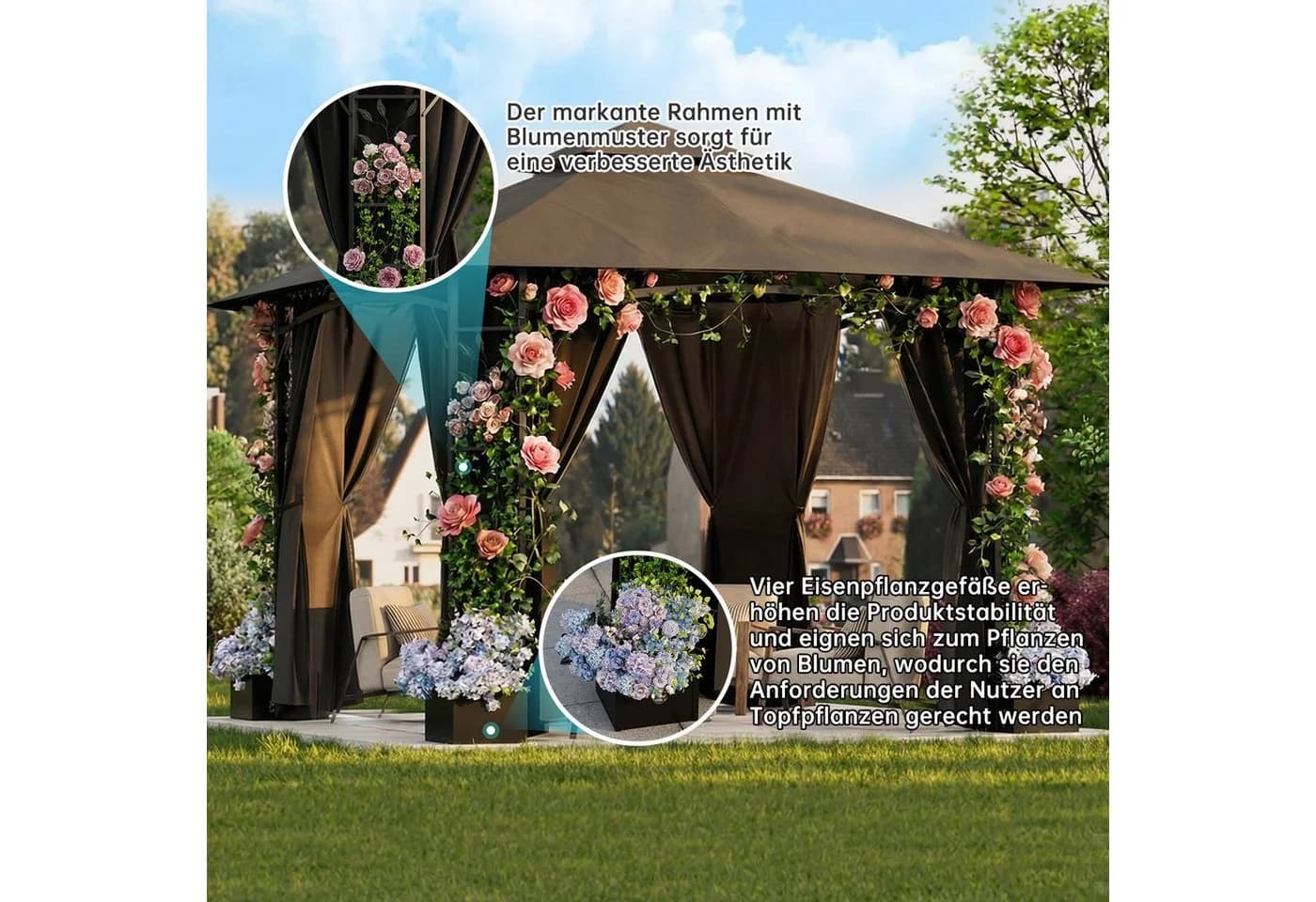 HOMALL Pavillon 3*3 Gartenpavillon mit Blumenkästen und Seitenteilen - Bild 3