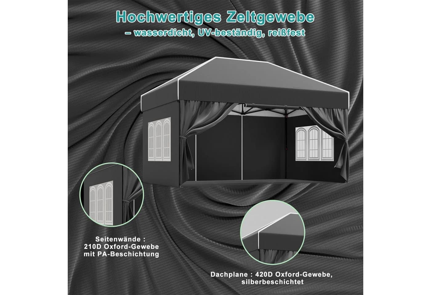 GUNJI Faltpavillon wasserdicht mit UV-Schutz & Seitenteilen - Bild 3