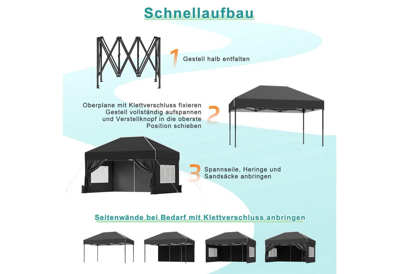 GUNJI Faltpavillon wasserdicht mit UV-Schutz & Seitenteilen - Bild 5