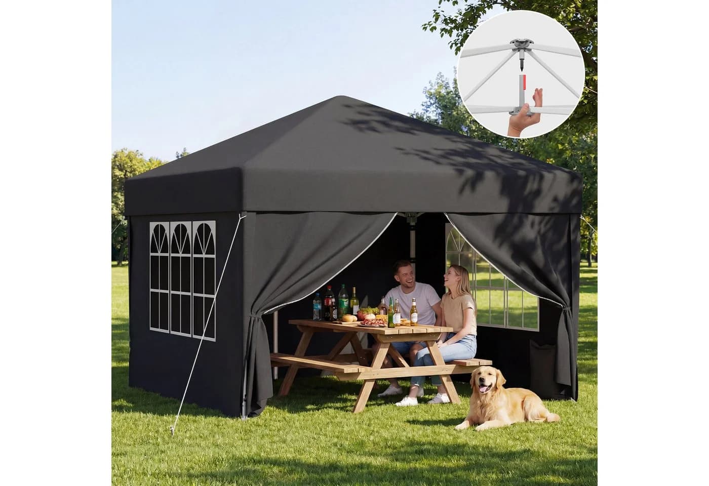 GUNJI Faltpavillon Pop Up Partyzelt Grau Blau Beige