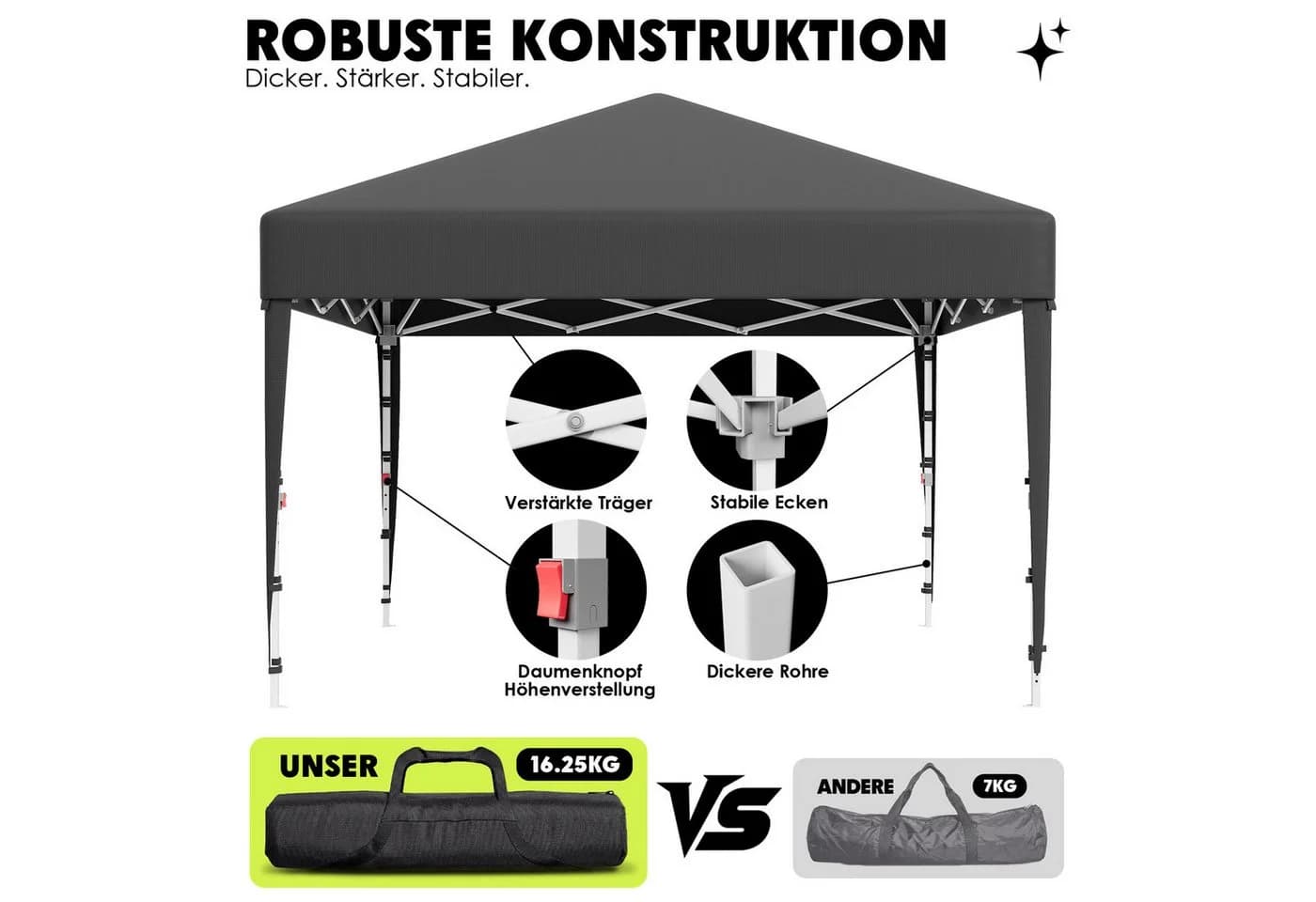 GUNJI Faltpavillon Pop Up Partyzelt Grau Blau Beige - Bild 3