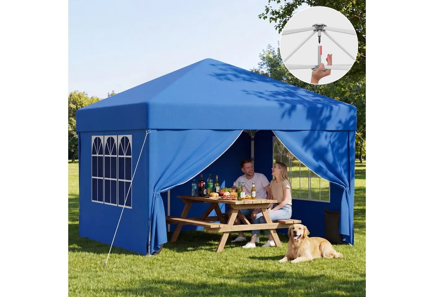 GUNJI Faltpavillon Pop Up Partyzelt 3x3m/3x6m blau wasserdicht