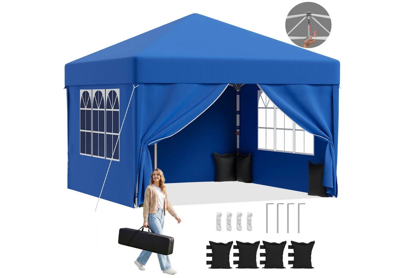 GUNJI Faltpavillon Pop Up Partyzelt 3x3m/3x6m blau wasserdicht - Bild 2