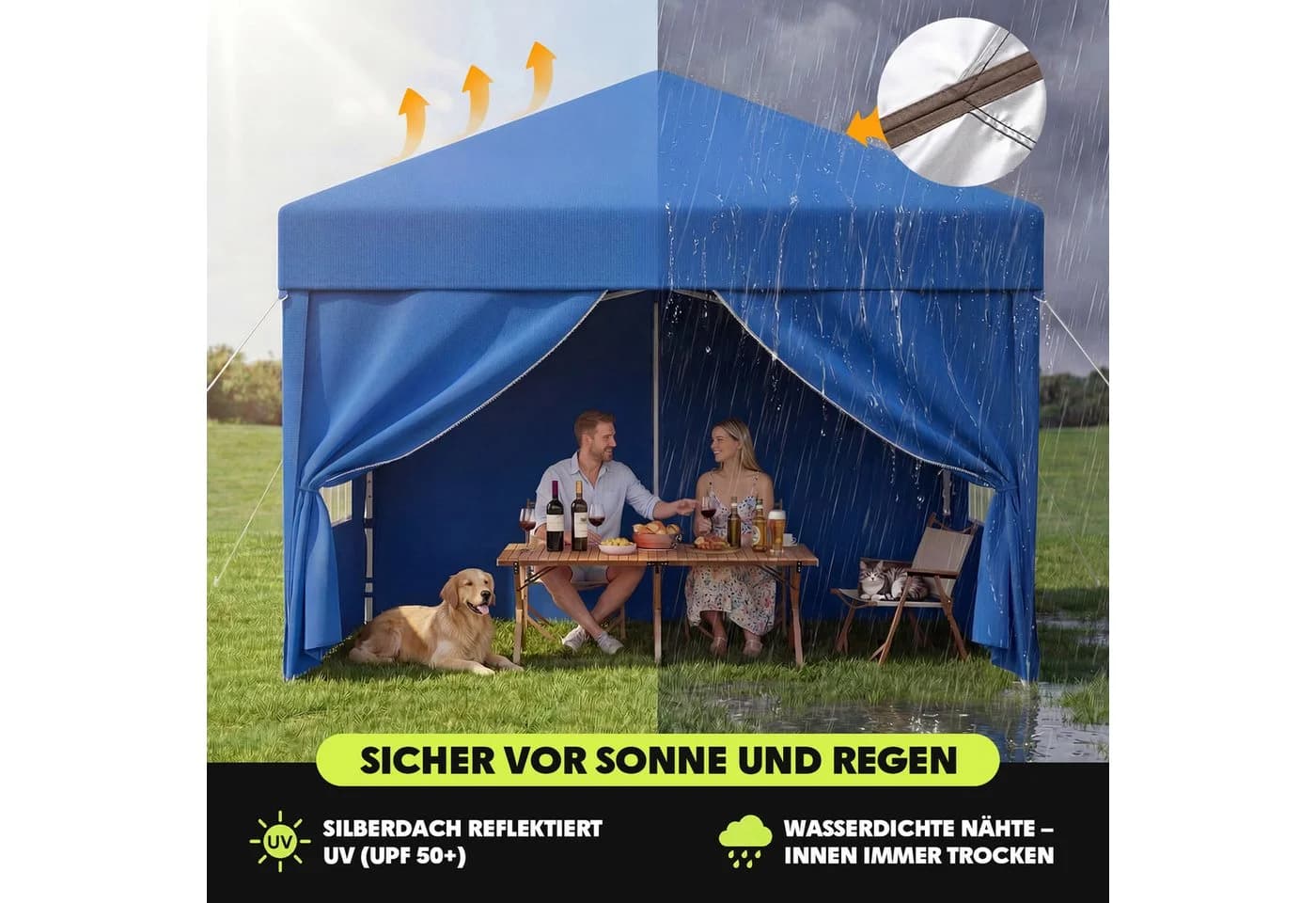 GUNJI Faltpavillon Pop Up Partyzelt 3x3m/3x6m blau wasserdicht - Bild 5