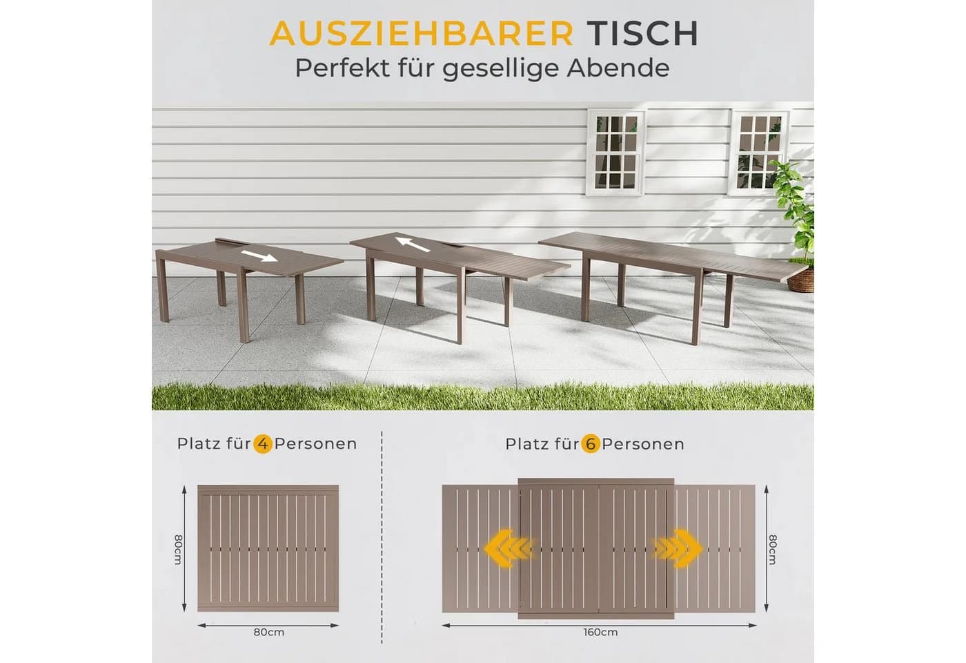 HOMALL Aluminium Gartentisch Ausziehbar Braun - Bild 4