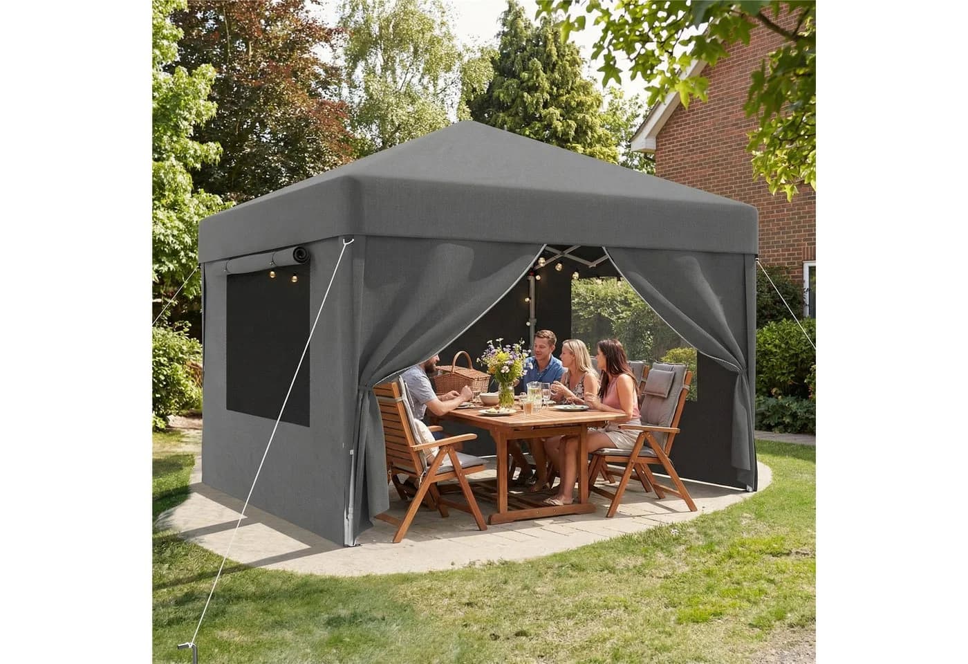 GUNJI Pavillon 3x3/3x6 m Grau mit UV-Schutz & Insektenschutz