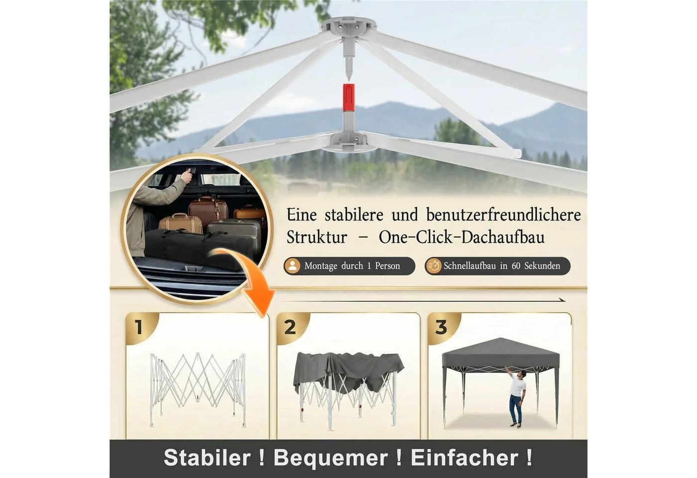 GUNJI Pavillon 3x3/3x6 m Grau mit UV-Schutz & Insektenschutz - Bild 3