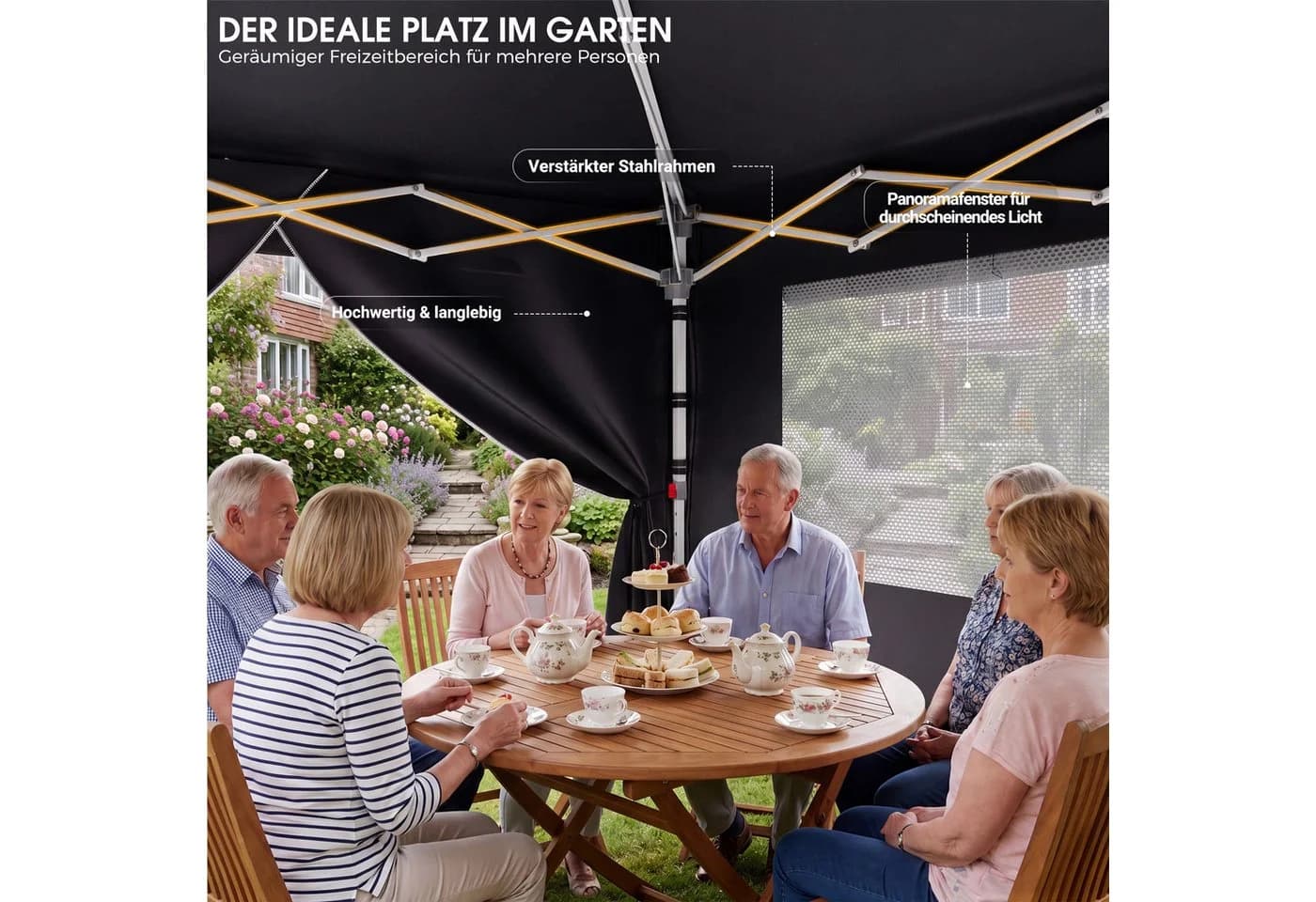 GUNJI Pavillon 3x3/3x6 m Grau mit UV-Schutz & Insektenschutz - Bild 4