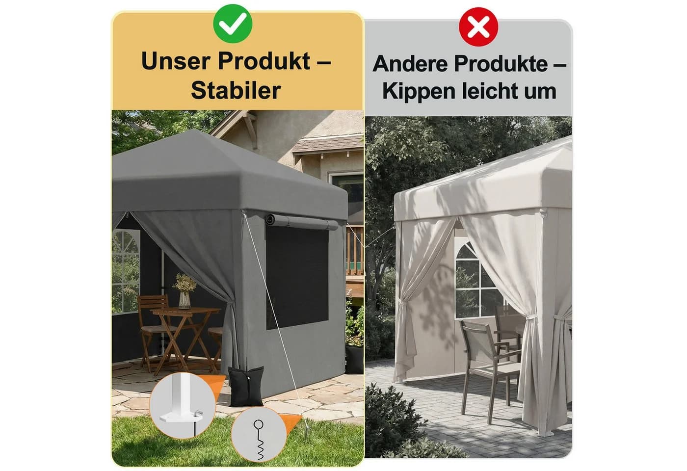 GUNJI Pavillon 3x3/3x6 m Grau mit UV-Schutz & Insektenschutz - Bild 5