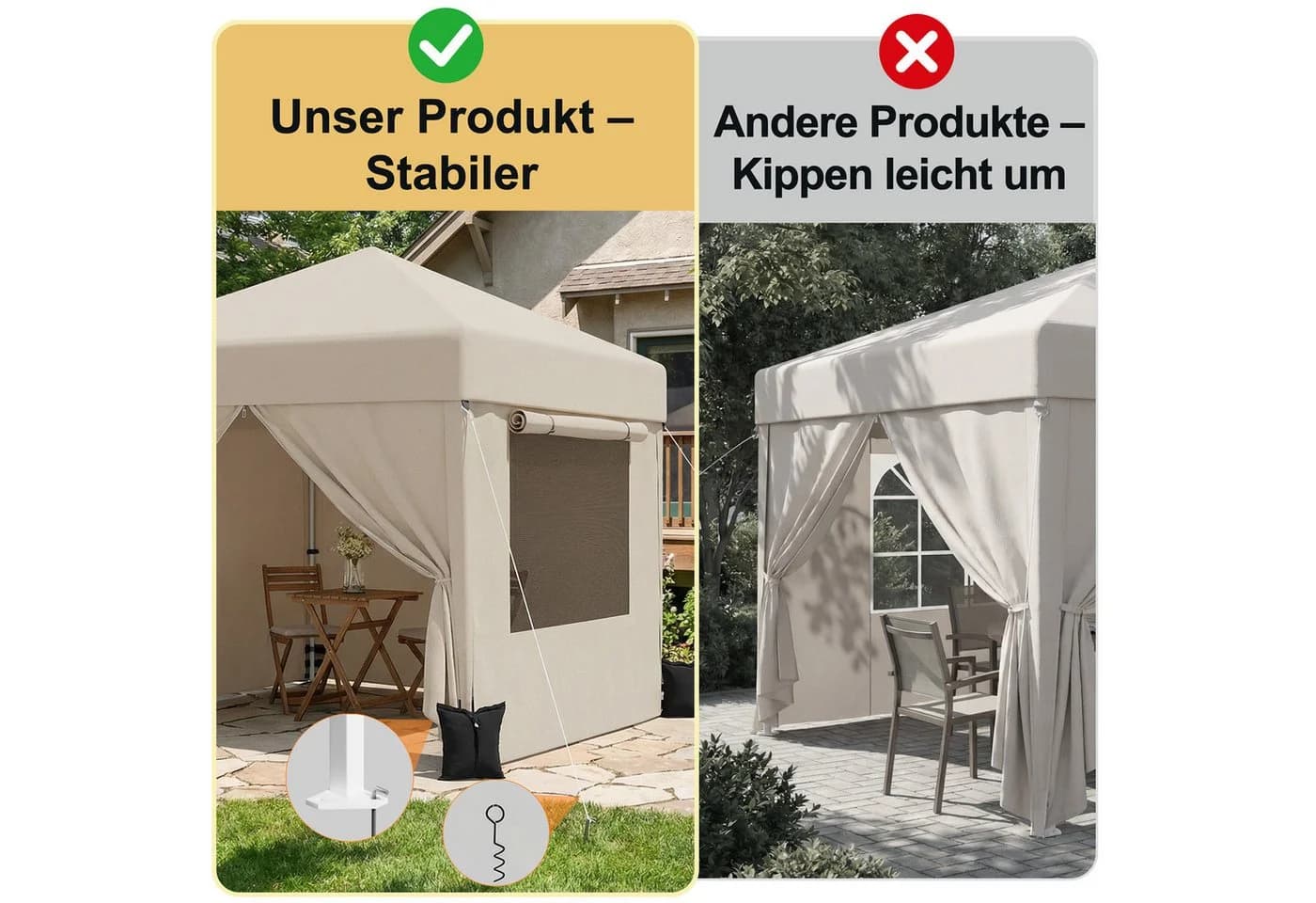 GUNJI Pavillon 3x3/3x6m Beige mit Insektenschutz und UV-Schutz