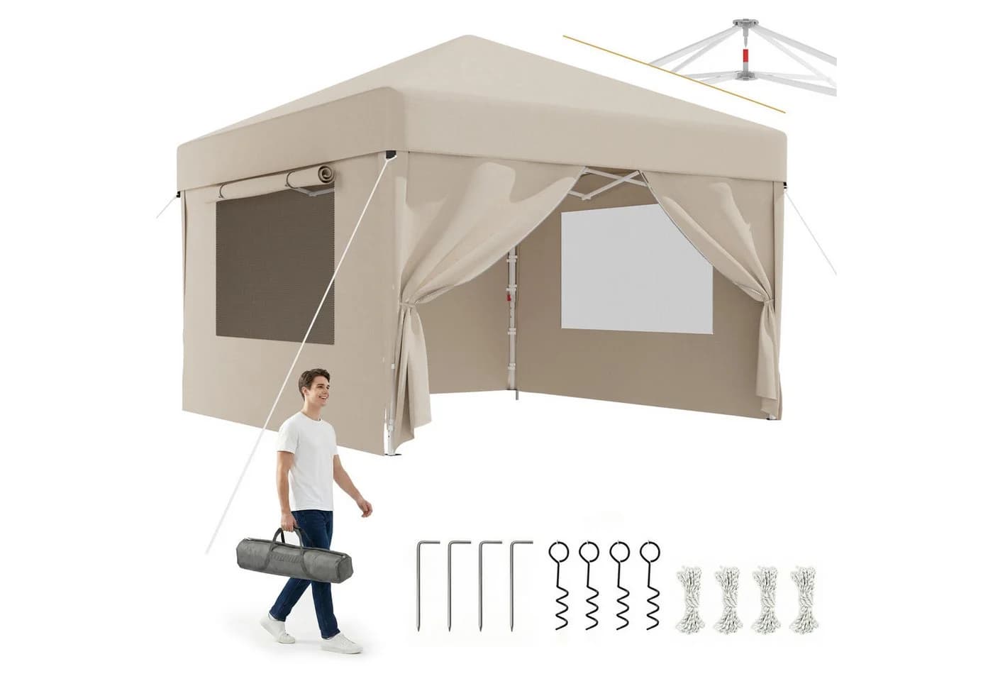GUNJI Pavillon 3x3/3x6m Beige mit Insektenschutz und UV-Schutz - Bild 2