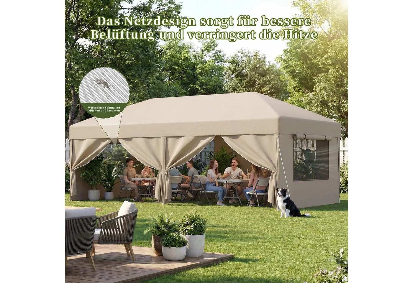 HOMALL Faltpavillon Beige Höhenverstellbar mit UV-Schutz