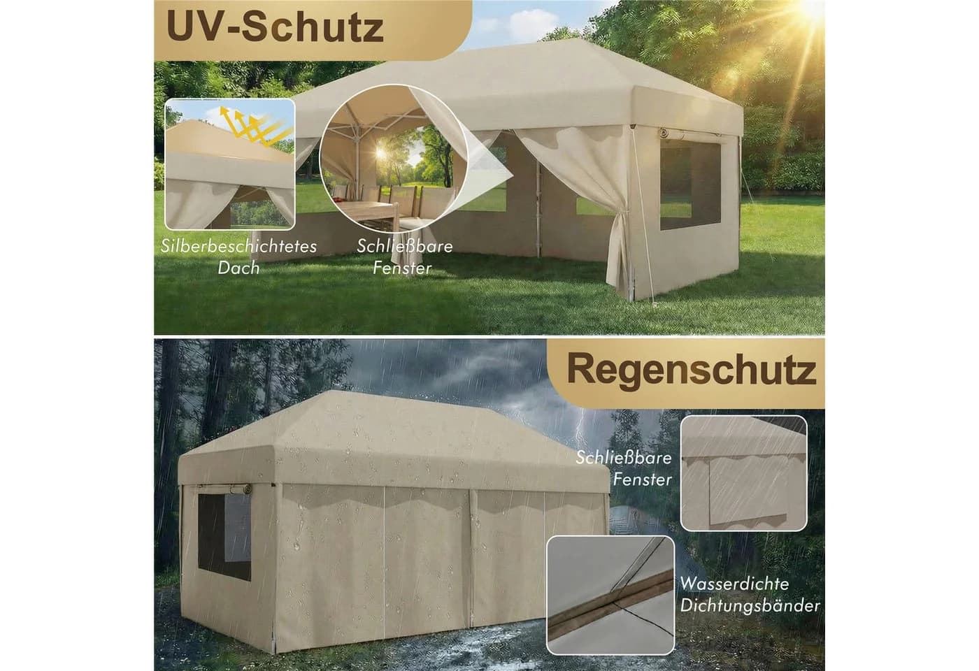 HOMALL Faltpavillon Beige Höhenverstellbar mit UV-Schutz - Bild 3