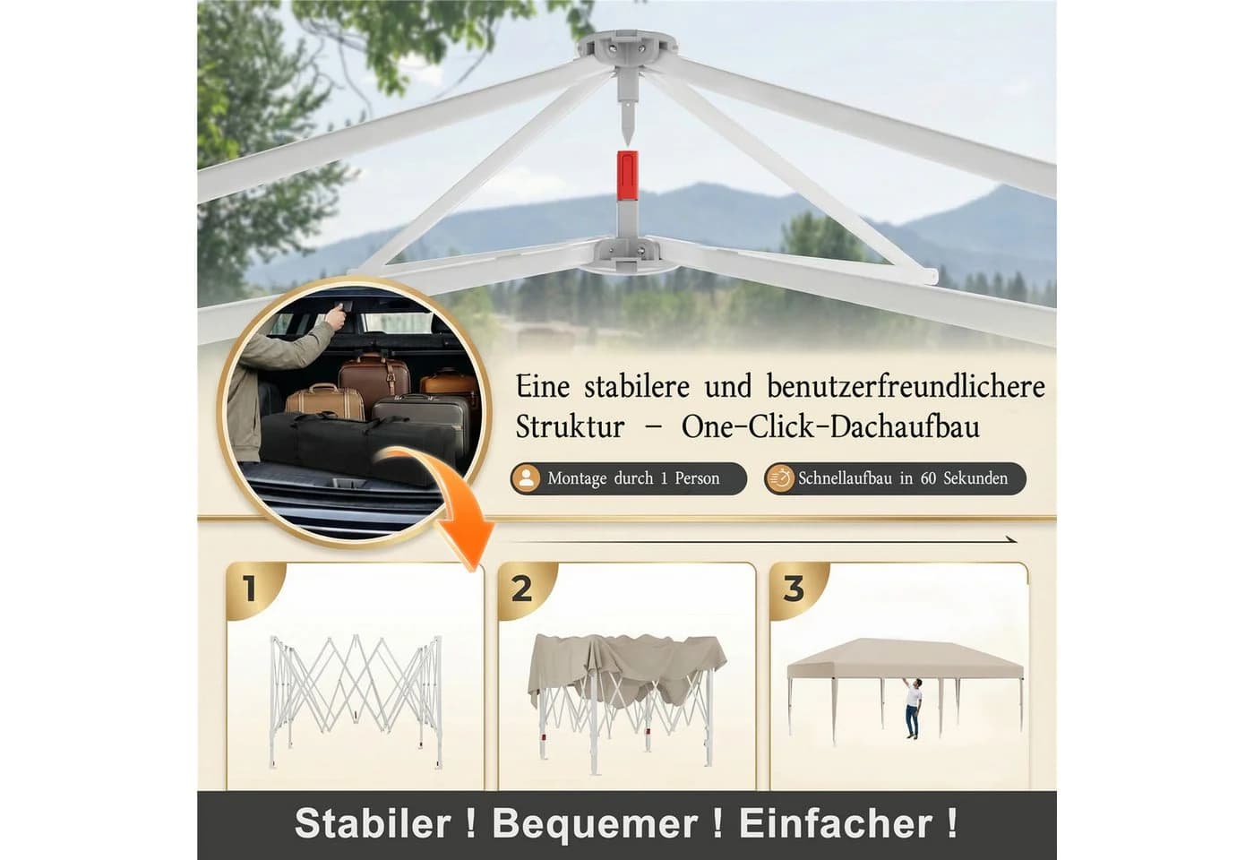 HOMALL Faltpavillon Beige Höhenverstellbar mit UV-Schutz - Bild 4