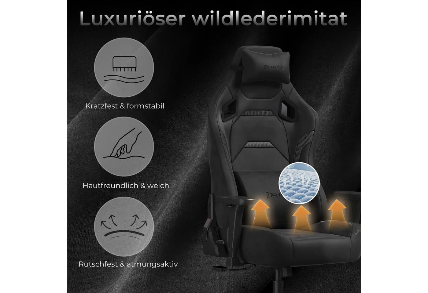 Devoko Gaming-Stuhl Luxuriöser Wildlederimitat Ergonomisch & Großzügigem Sitz - Bild 3