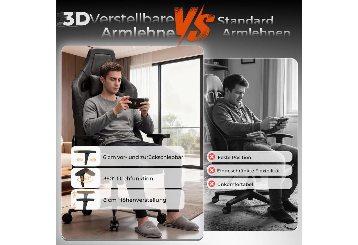 Devoko Gaming-Stuhl Luxuriöser Wildlederimitat Ergonomisch & Großzügigem Sitz - Bild 4