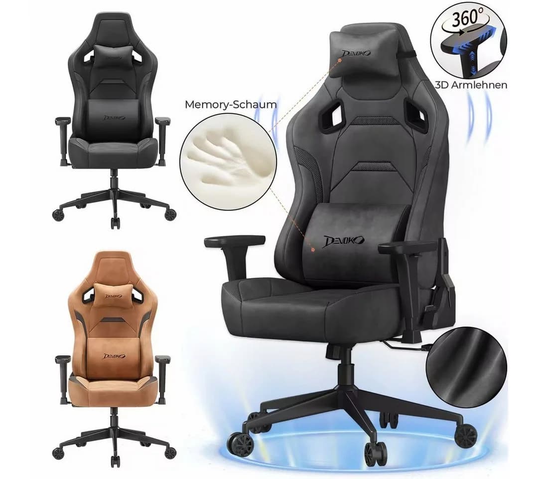 Devoko Gaming-Stuhl Luxuriöser Wildlederimitat Ergonomisch & Großzügigem Sitz - Bild 2