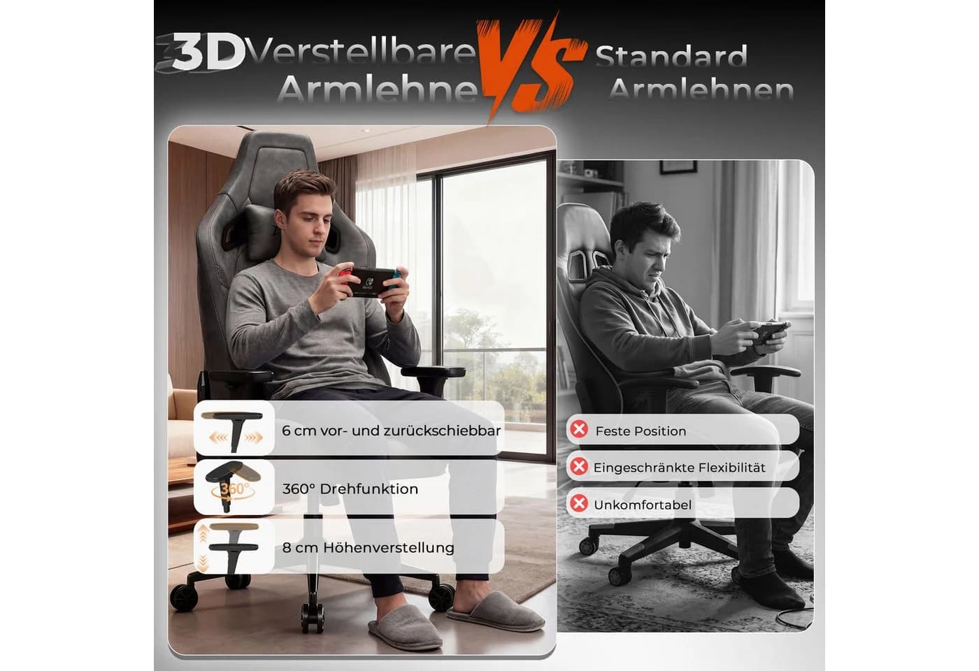 Devoko Gaming-Stuhl Luxuriöser Wildlederimitat Ergonomisch & Großzügigem Sitz - Bild 4