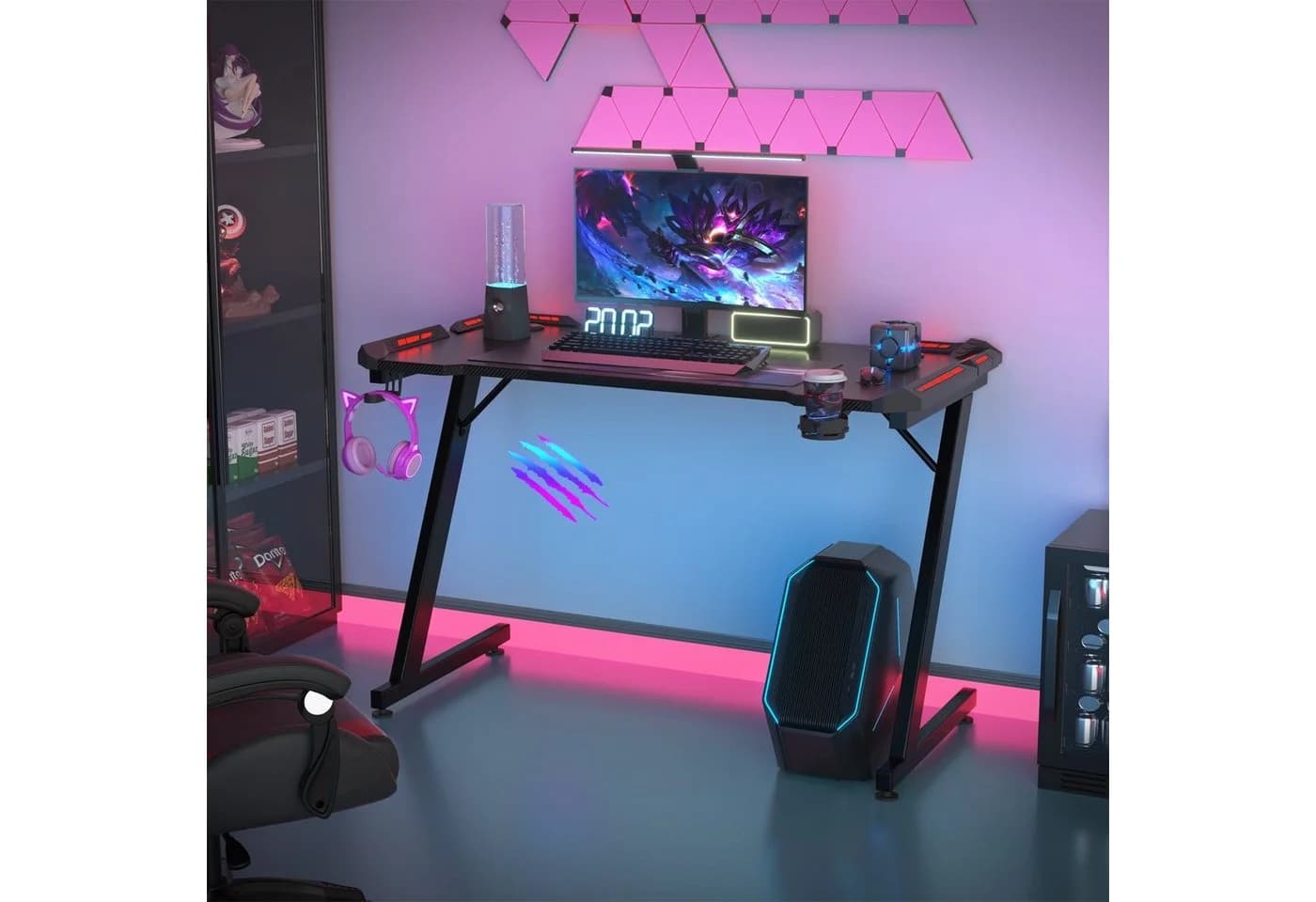 HOMALL Gamingtisch LED Gaming Tisch, RGB-Lichtleiste, Z-förmige Tischbeine