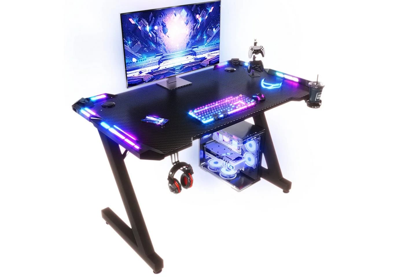 HOMALL Gamingtisch LED Gaming Tisch, RGB-Lichtleiste, Z-förmige Tischbeine - Bild 2