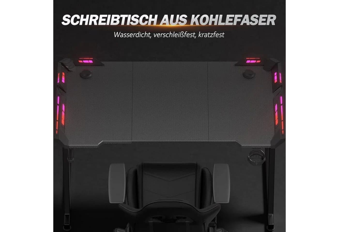 HOMALL Gamingtisch LED Gaming Tisch, RGB-Lichtleiste, Z-förmige Tischbeine - Bild 4