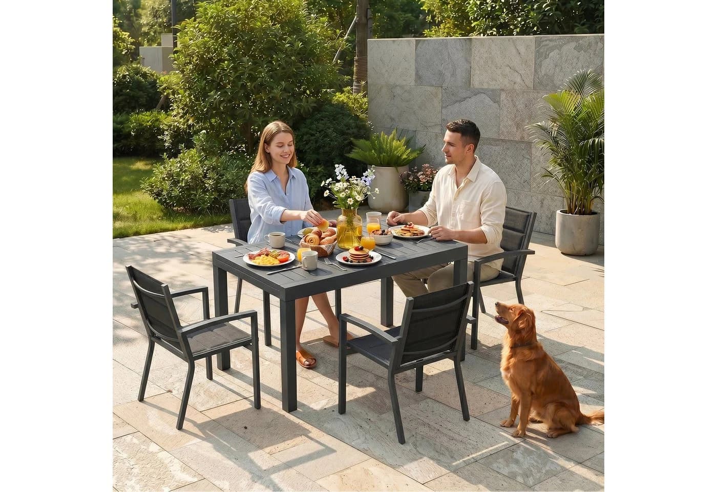HOMALL Gartenstuhl Stapelbar Aluminium Grau Schwarz