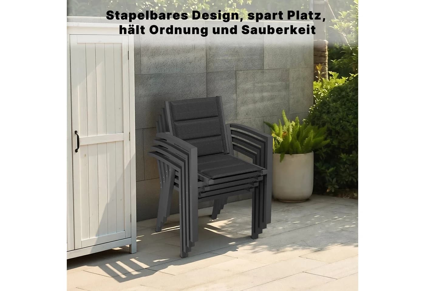 HOMALL Gartenstuhl Stapelbar Aluminium Grau Schwarz - Bild 4