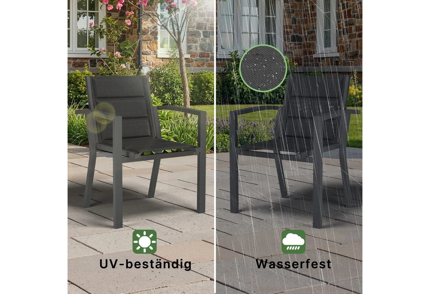 HOMALL Gartenstuhl Stapelbar Aluminium Grau Schwarz - Bild 5