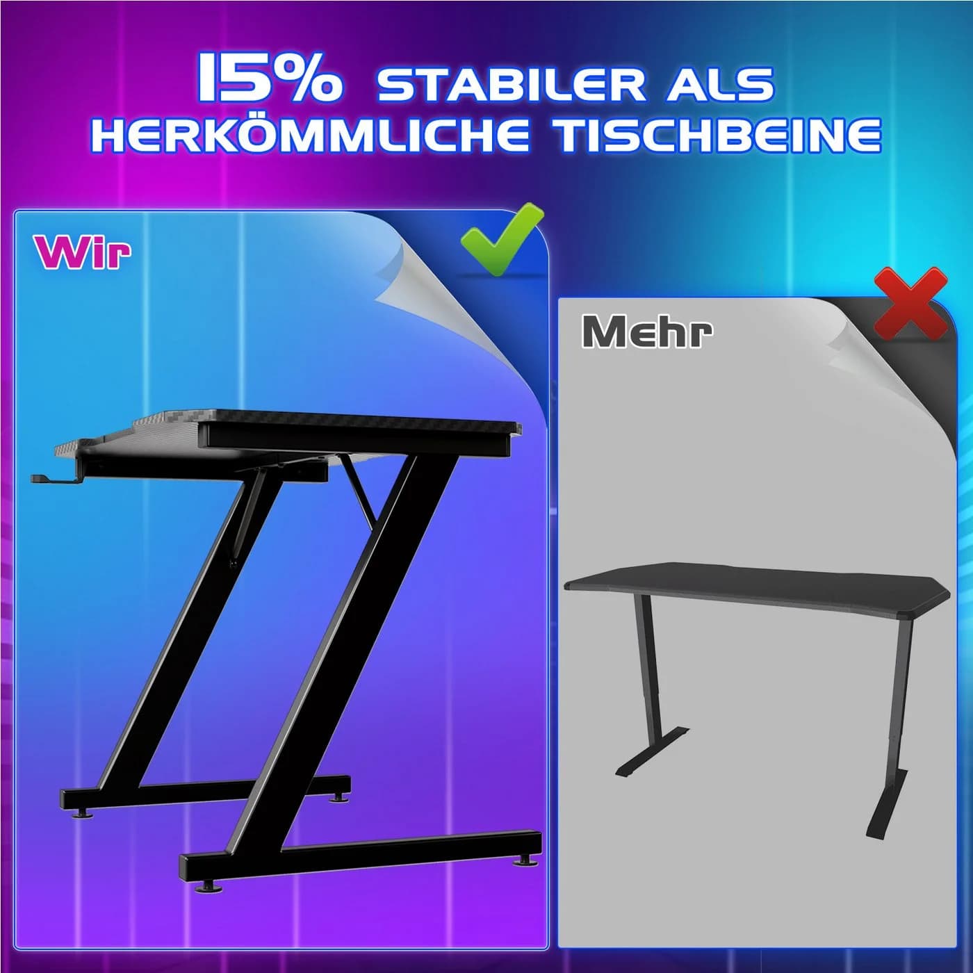 GUNJI Gamingtisch mit Z-Gestell und Kopfhörerhaken - Bild 3