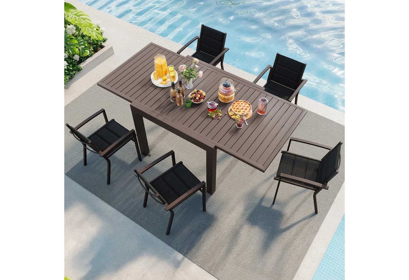 GUNJI Aluminium-Gartenset Stapelstuhl mit ausziehbarer Tischplatte - Bild 4