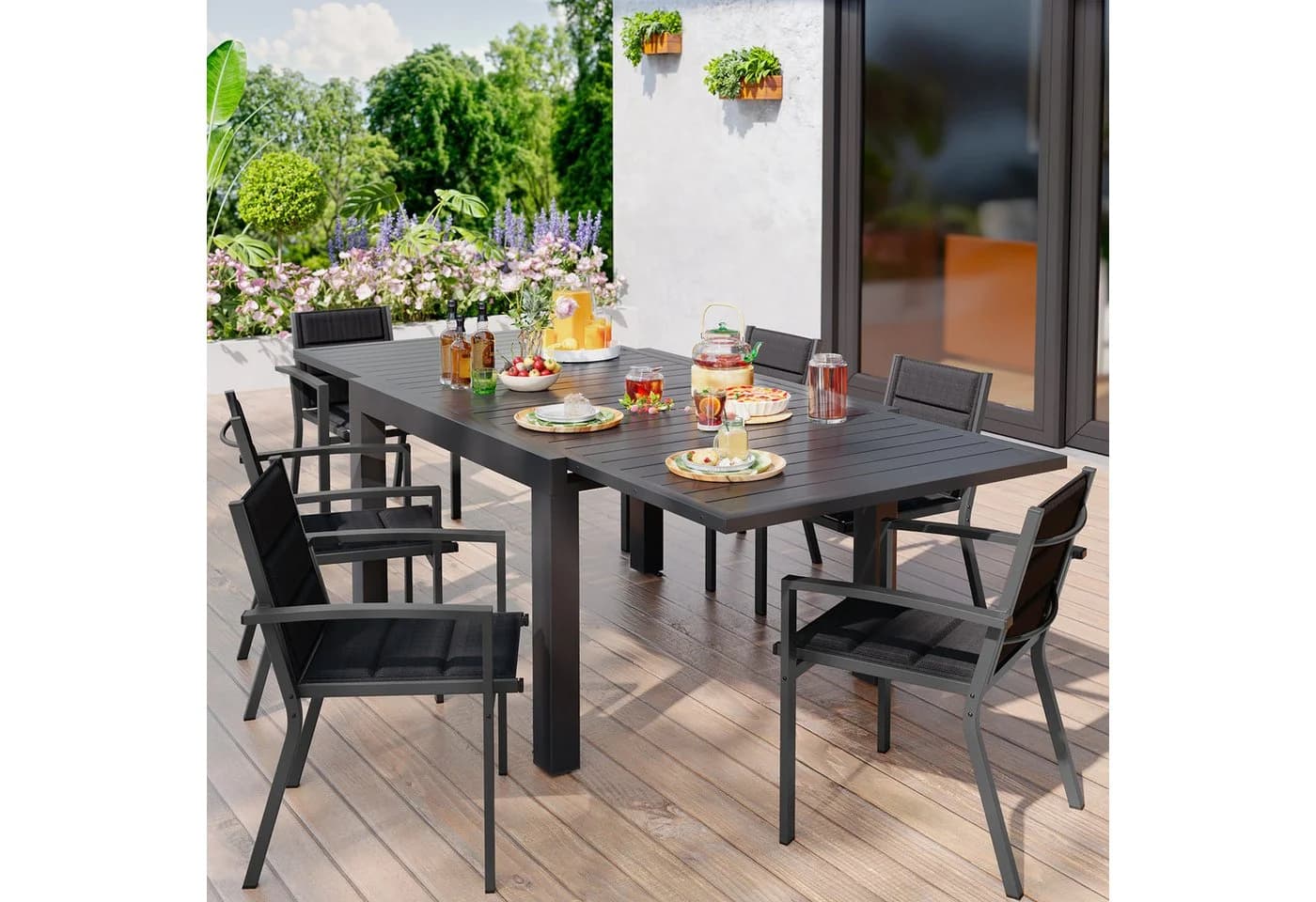 GUNJI Gartenstuhl-Set Stapelbar Aluminium Tisch Ausziehbar Wetterfest