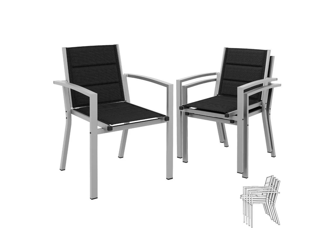 GUNJI Gartenstuhl-Set Stapelbar Aluminium Ausziehbarer Tisch - Bild 2
