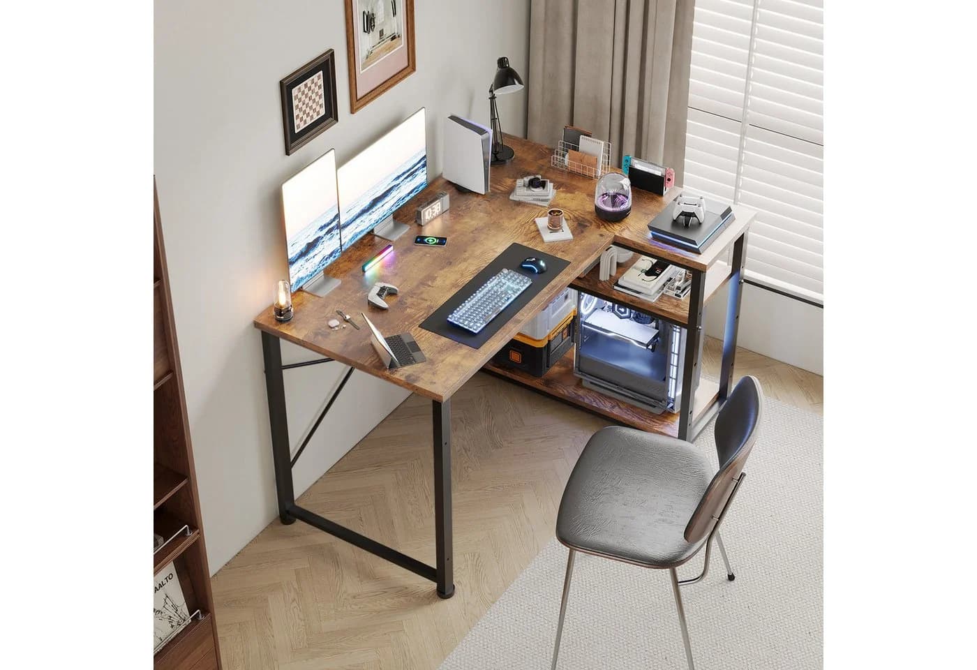 HOMALL Eckschreibtisch 100/120L Form mit Ablagefächern, 2-Tier DIY Lagerregalen Computertisch, Schreibtisch, PC Tisch, Heimbüro
