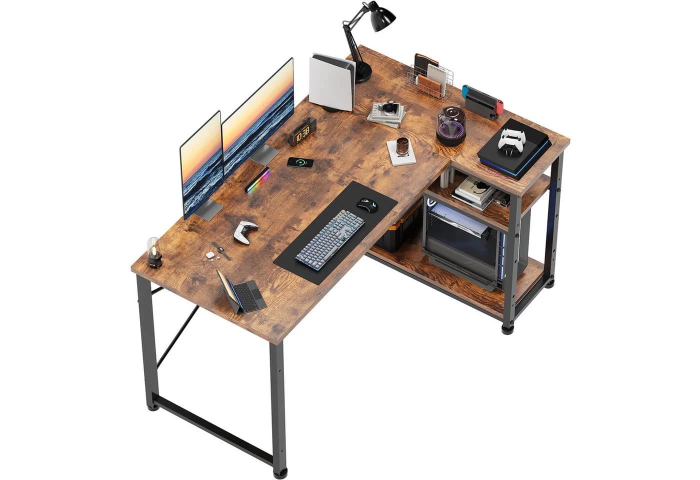 HOMALL Eckschreibtisch 100/120L Form mit Ablagefächern, 2-Tier DIY Lagerregalen Computertisch, Schreibtisch, PC Tisch, Heimbüro - Bild 2