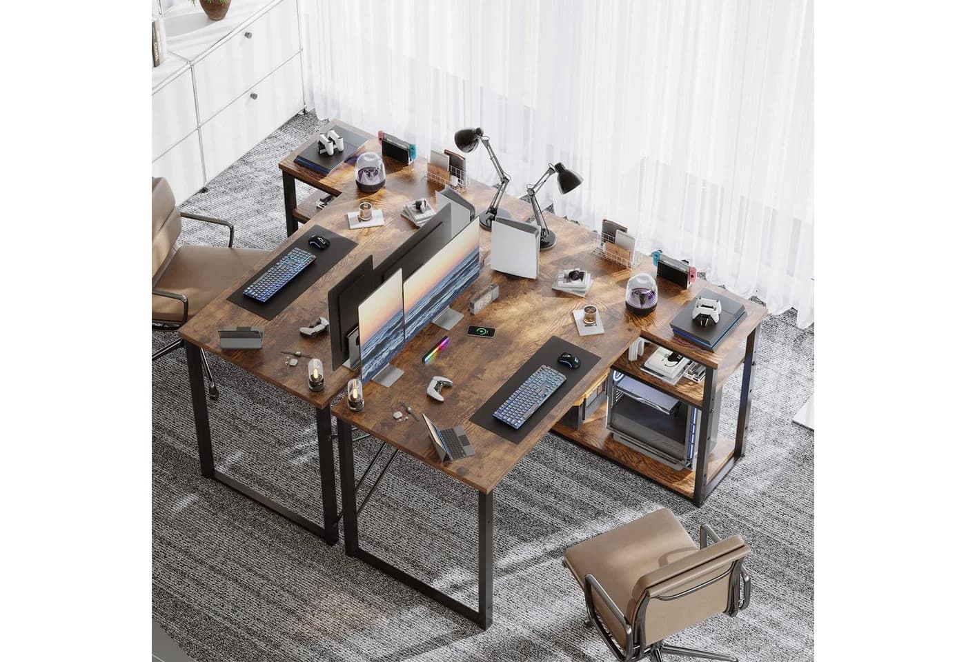 HOMALL Eckschreibtisch 100/120L Form mit Ablagefächern, 2-Tier DIY Lagerregalen Computertisch, Schreibtisch, PC Tisch, Heimbüro - Bild 3