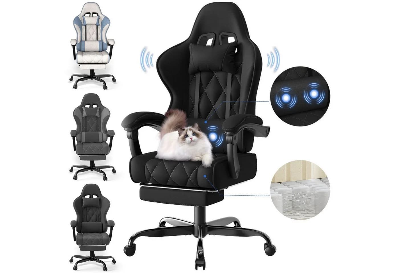 HOMALL Gaming-Stuhl Massage-Bürostuhl Stoff Fußstütze Kopfstütze - Bild 2