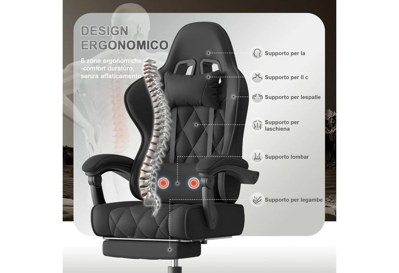 HOMALL Gaming-Stuhl Massage-Bürostuhl Stoff Fußstütze Kopfstütze - Bild 4