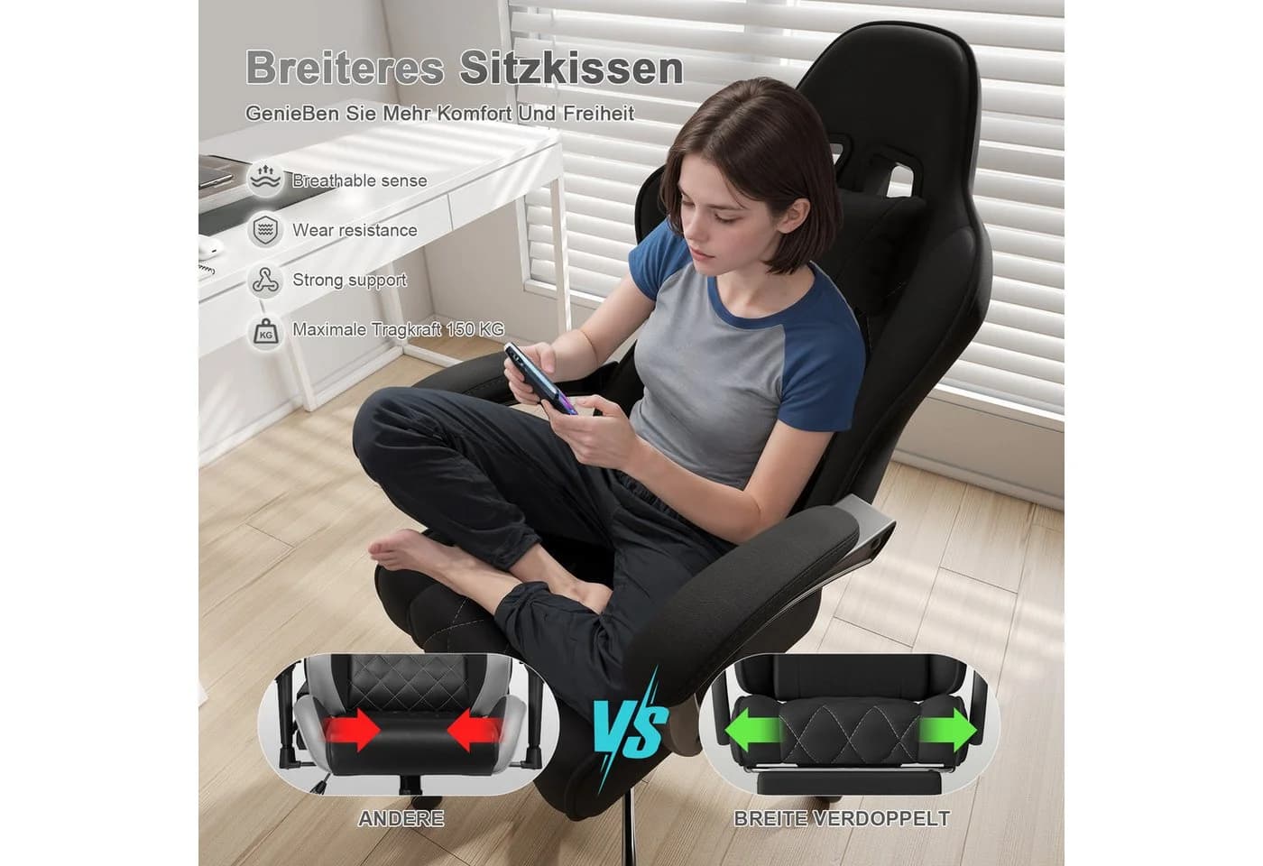 HOMALL Gaming-Stuhl Massage-Bürostuhl Stoff Fußstütze Kopfstütze - Bild 5