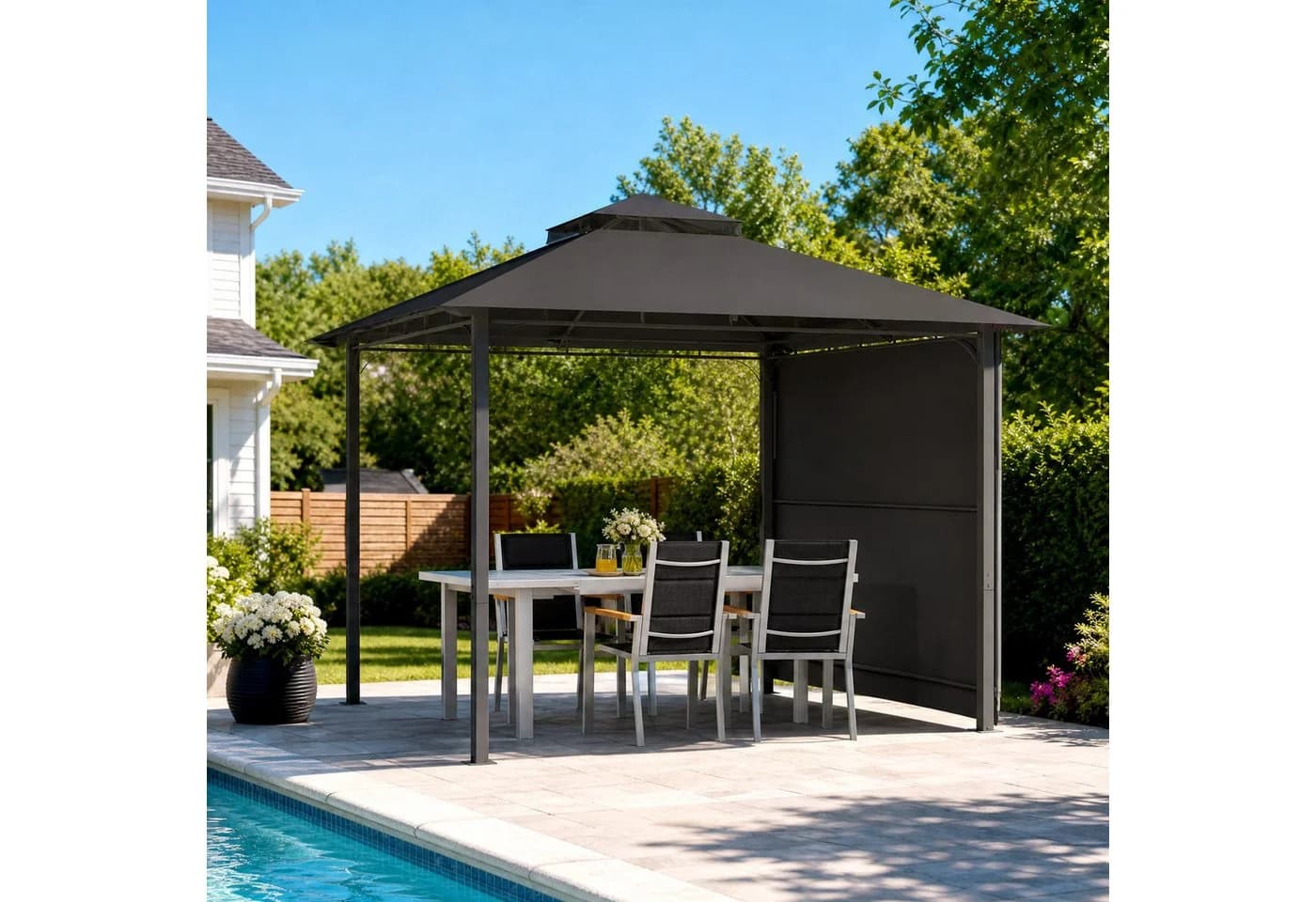 HOMALL Pavillon Extend Grillpavillon Grau mit ausklappbarer Seitenveranda - Bild 4