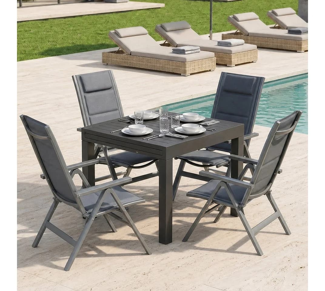 HOMALL Garten-Essgruppe Aluminium Ausziehbarer Esstisch und Klappstuhl