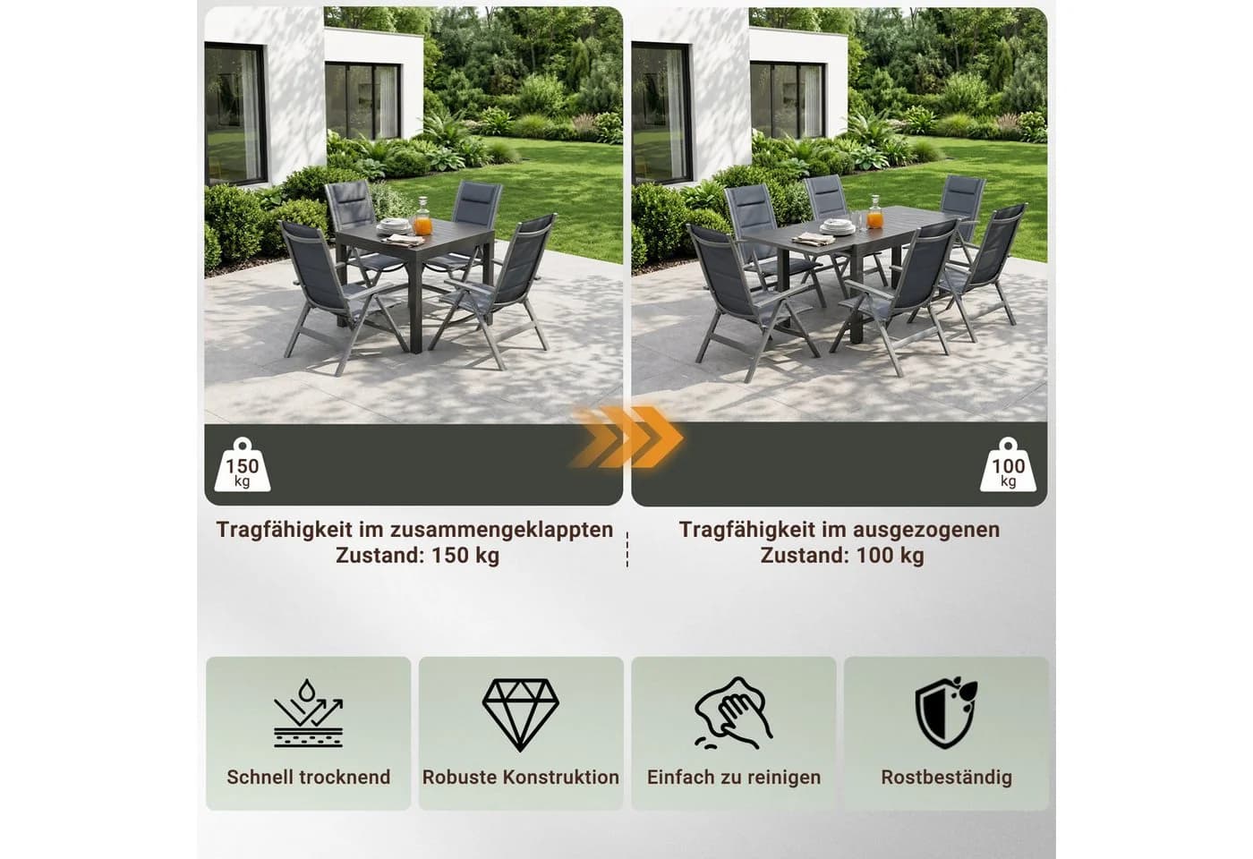 HOMALL Garten-Essgruppe Aluminium Ausziehbarer Esstisch und Klappstuhl - Bild 3
