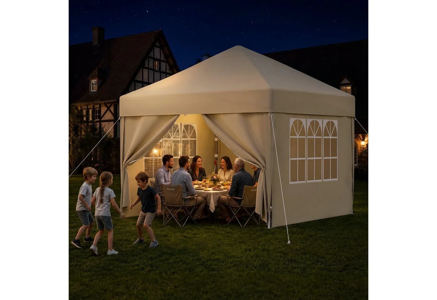 HOMALL Höhenverstellbarer Faltpavillon Beige mit UV-Schutz 50+